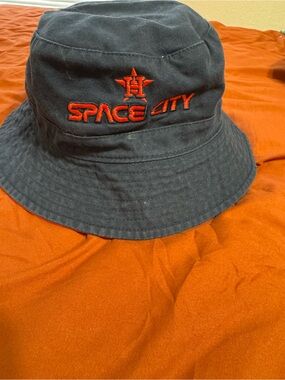Houston Astros Space Coty Embroidered Bucket Hat - navy blue  with orange Logo